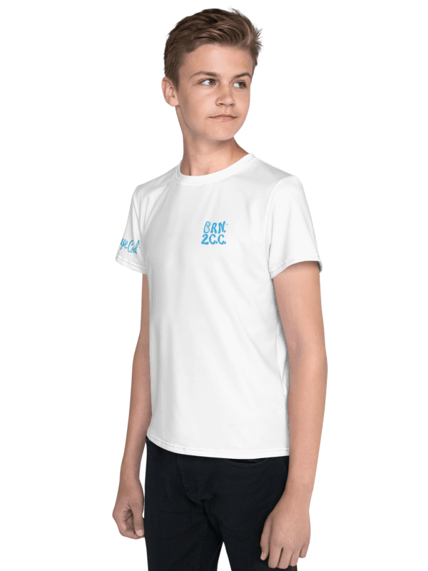 🦈 YOUTH | Boys’ | BOURNE to Cape Cod™ | Logo Tee – All-Over Print | BRN.2C.C.™ | Coastal Explorer Edition 🧭| Blue Logo on White product image (3)