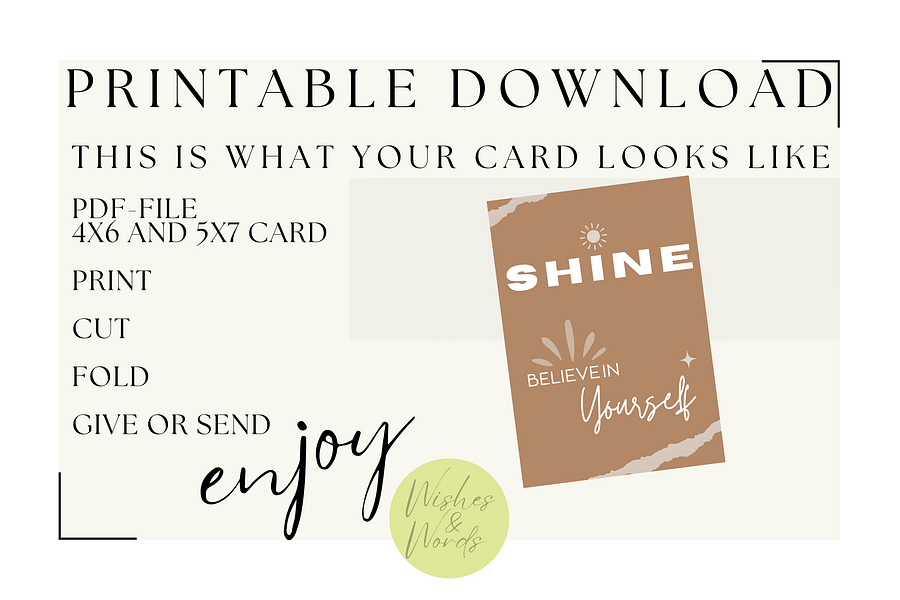 Printable Affirmation Card "Shine, Believe in Yourself" product image (3)