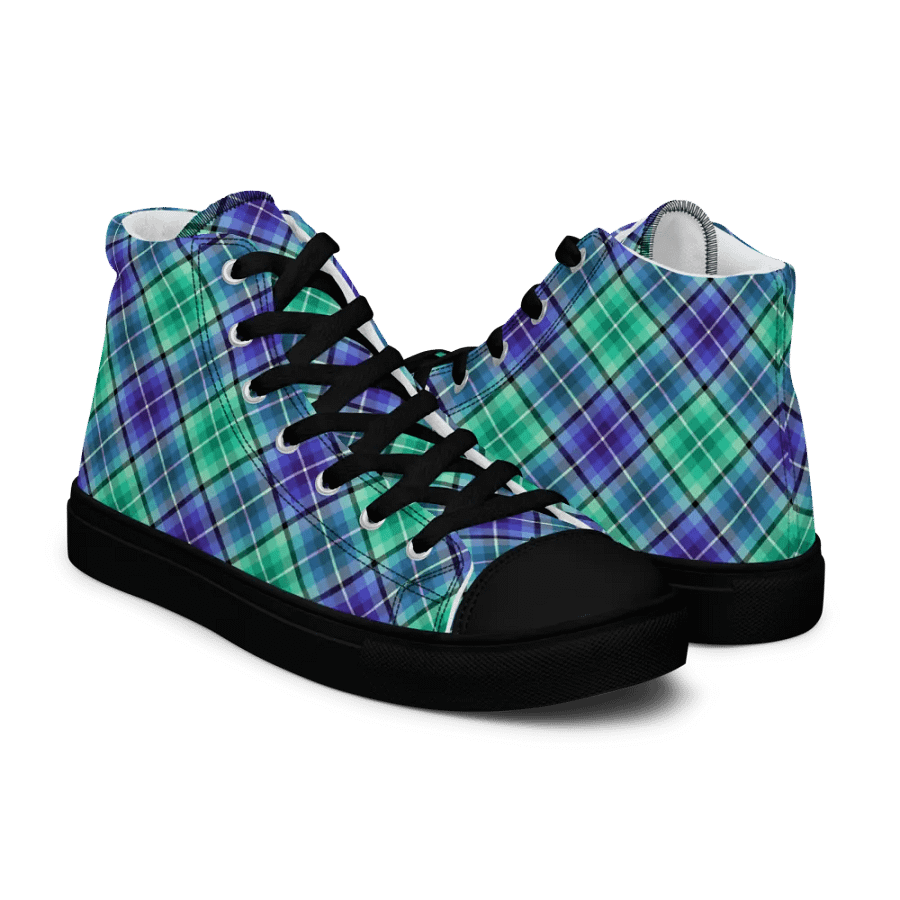 Bright Green and Purple Plaid Men's High Top Shoes product image (7)