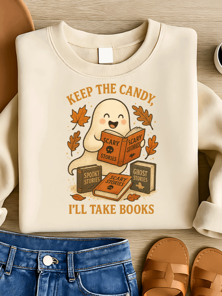 Haunted Bookworm Ghost Sublimation PNG – Literary Halloween Clipart for T-Shirts – Cozy Ghost & Spooky Books Theme – 300 DPI Instant Digital Download product image (1)