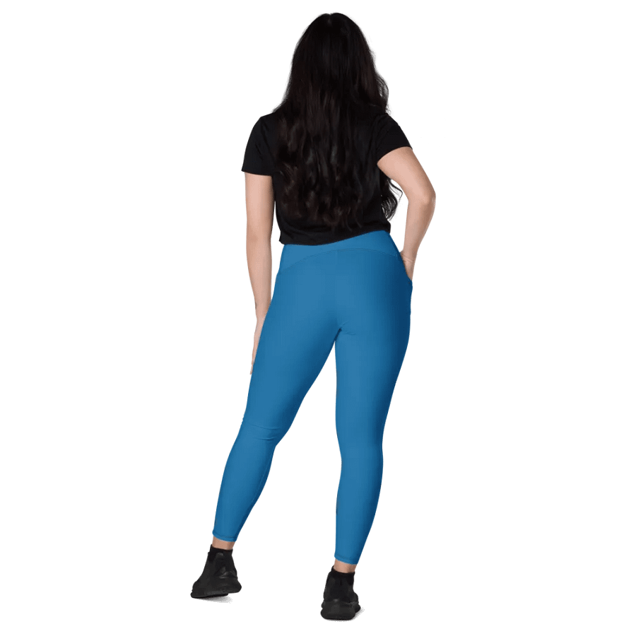 Plain Atlantic Blue True Summer Women's High Waisted Premium Crossover Leggings with Pockets by Treasure Pie product image (10)
