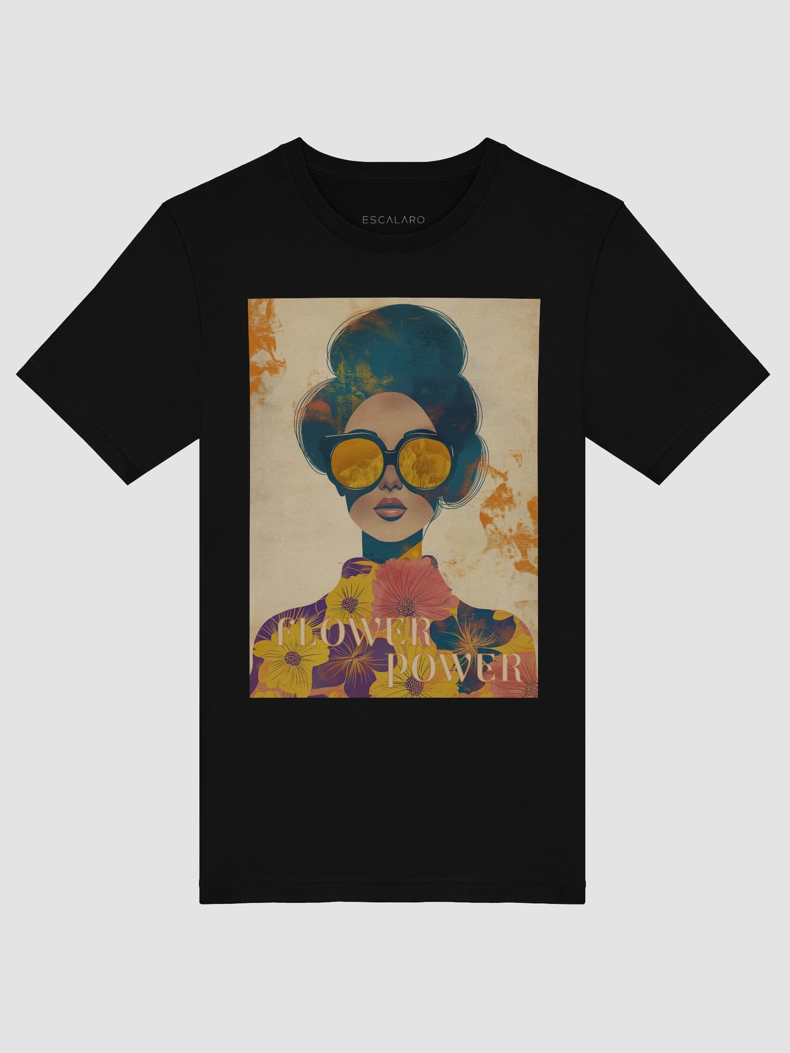Flower Power Retro T-Shirt – 60s Collage Art with Woman in Sunglasses product image (17)