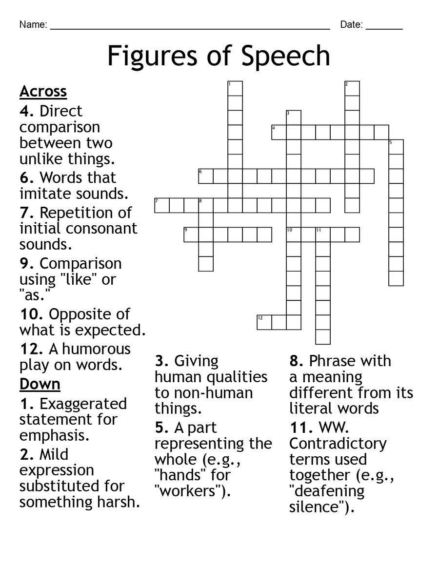 Figures of Speech Crossword Puzzle product image (1)