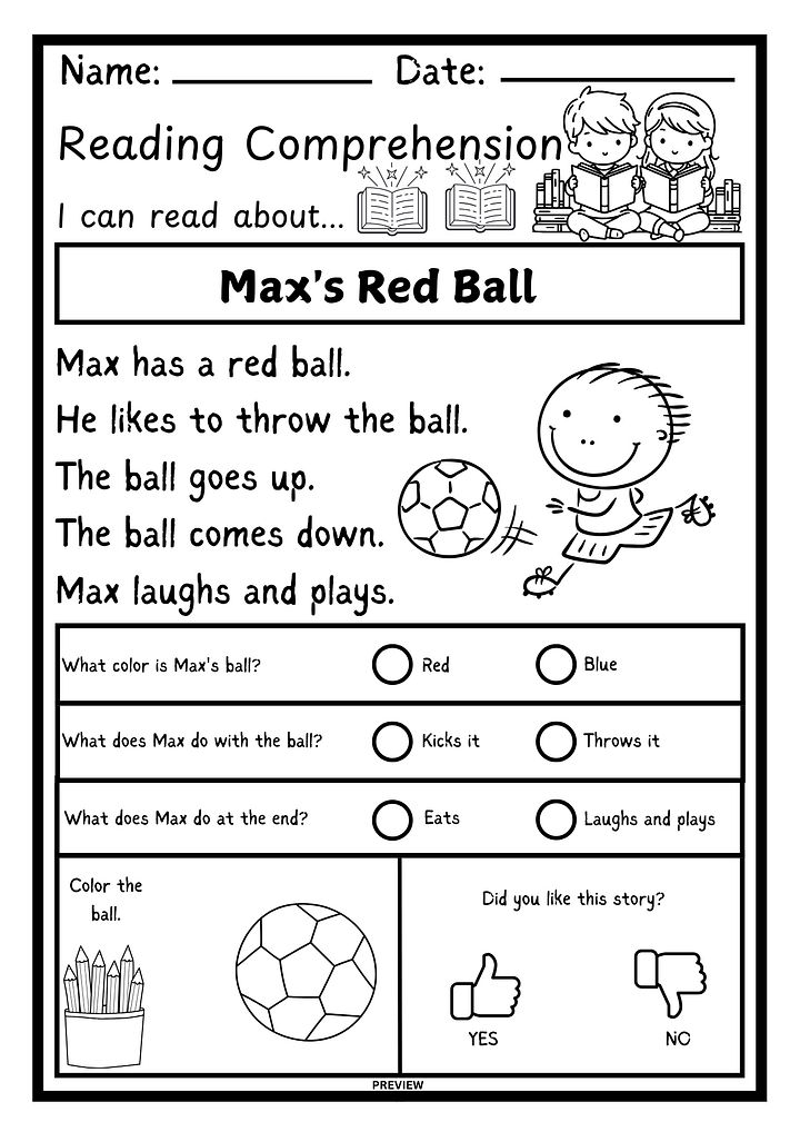Kindergarten Reading Comprehension Worksheets PDF product image (1)