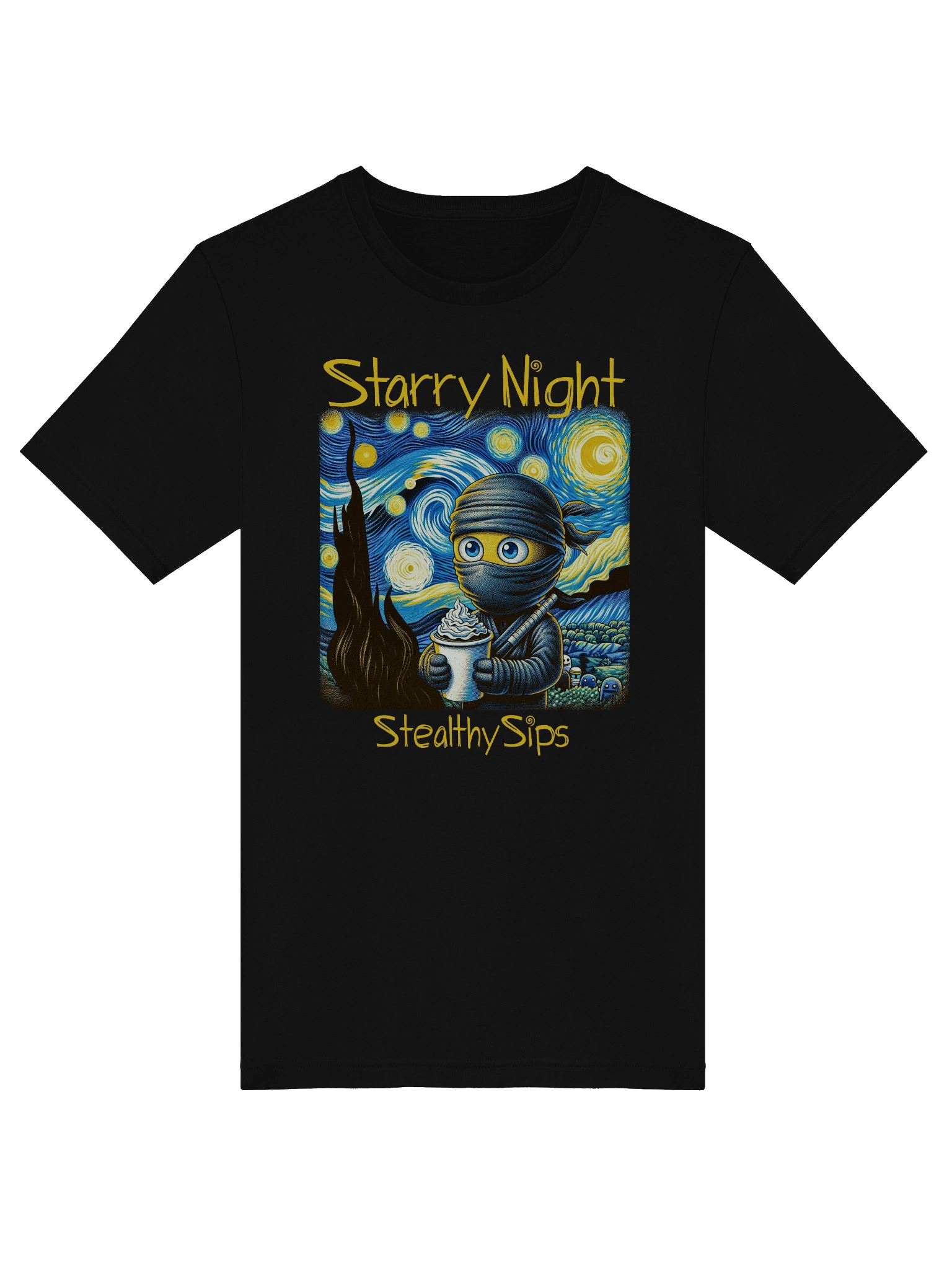 Starry Night Ninja Coffee T-Shirt – Funny Stealthy Sips Parody Tee product image (5)