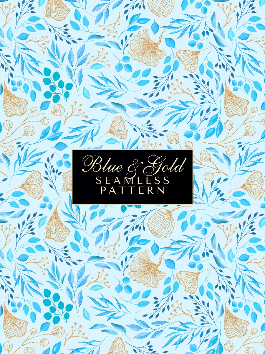 Blue & Gold Premium Watercolor Single Seamless Pattern No2 product image (1)