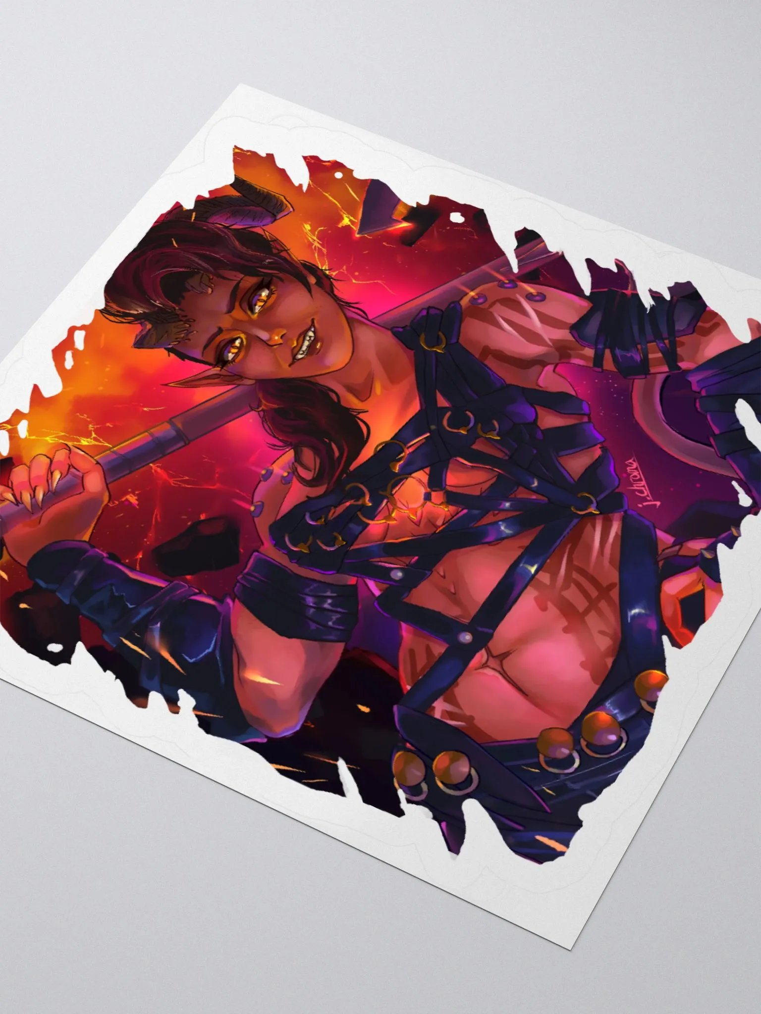 Fury of Avernus - Tiefling Barbarian Video Game Sticker - Art by CosmicChroma product image (8)