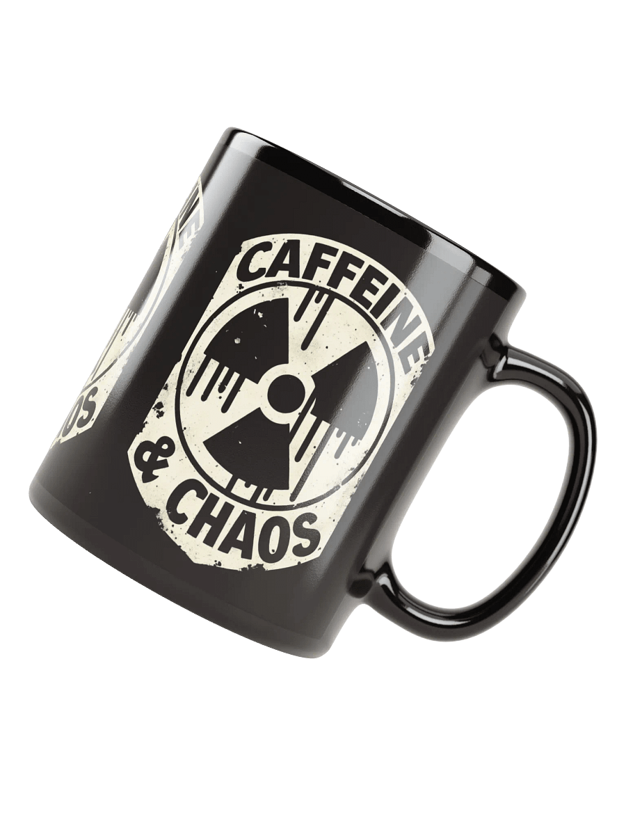 'Caffeine & Chaos' – Black Glossy Mug product image (4)