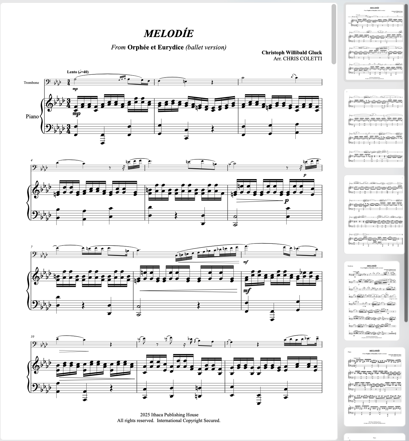 Gluck: "Melodie" from Orfeo ed Euridice for Trombone and Piano product image (1)
