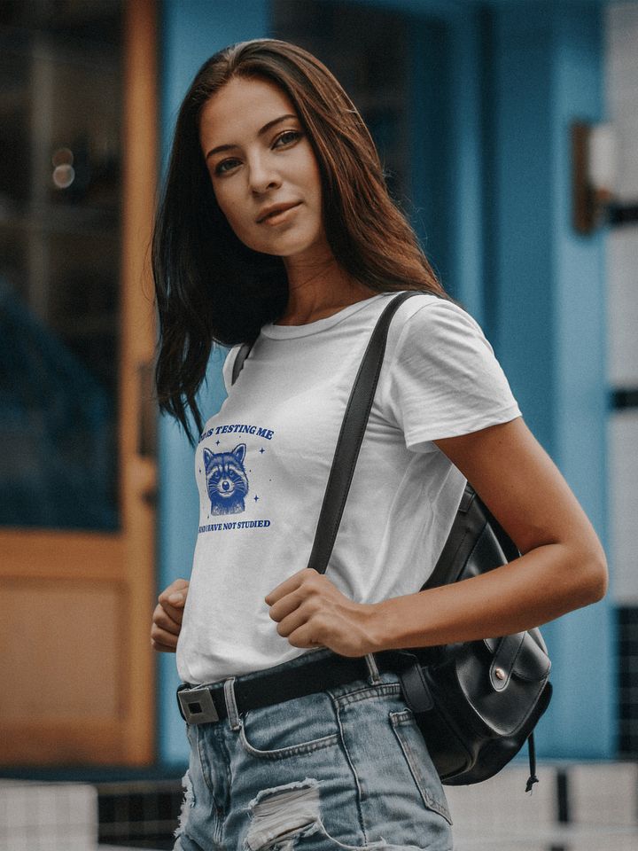 Funny Raccoon Meme T-Shirt - „God Is Testing Me And I Have Not Studied”, Vintage Style Shirt product image (2)