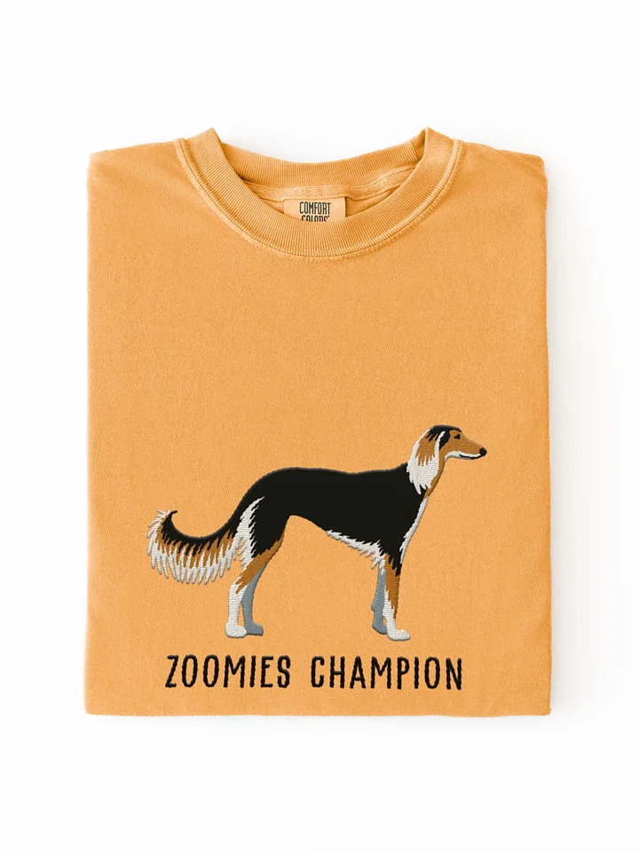Zoomies Champion T-Shirt(Embroidered) of a Saluki(Tricolor) product image (1)