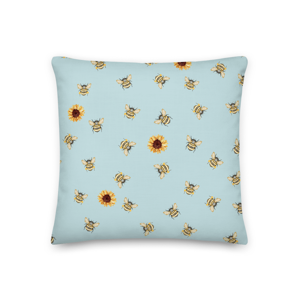 Sunflower & Bees Blue Premium Pillow/Sonnenblume & Bienen Premium Kissen product image (1)