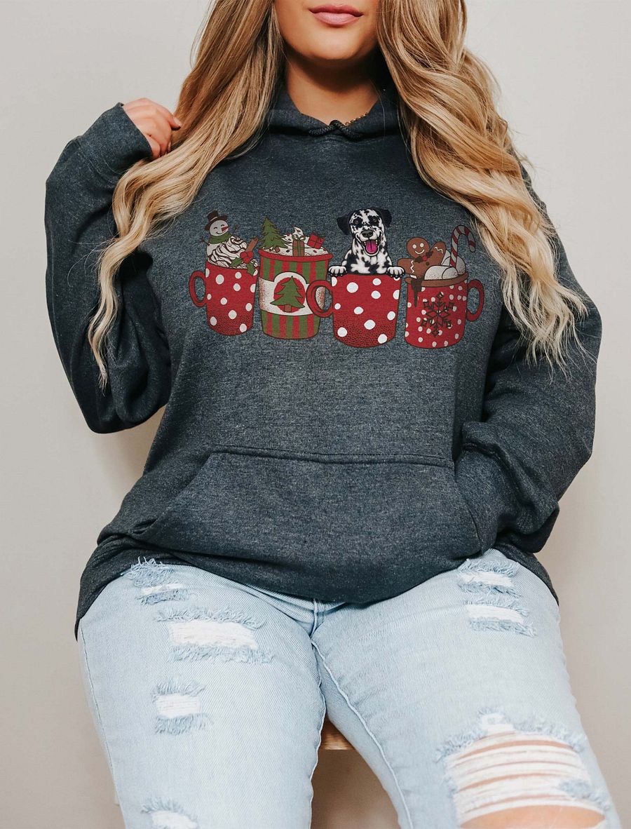 Cute Dalmatian in a Christmas Cup Hooded Sweatshirt | Funny Christmas Pup in a Cup product image (1)
