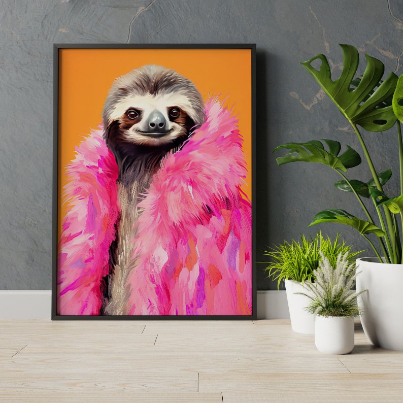 Anthropomorphic Sloth in Pink Fur Animal Portrait product image (7)