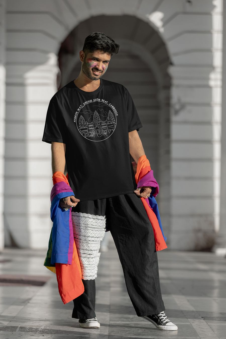 Angkor Wat Temple Cambodia White on Black T-Shirt product image (4)