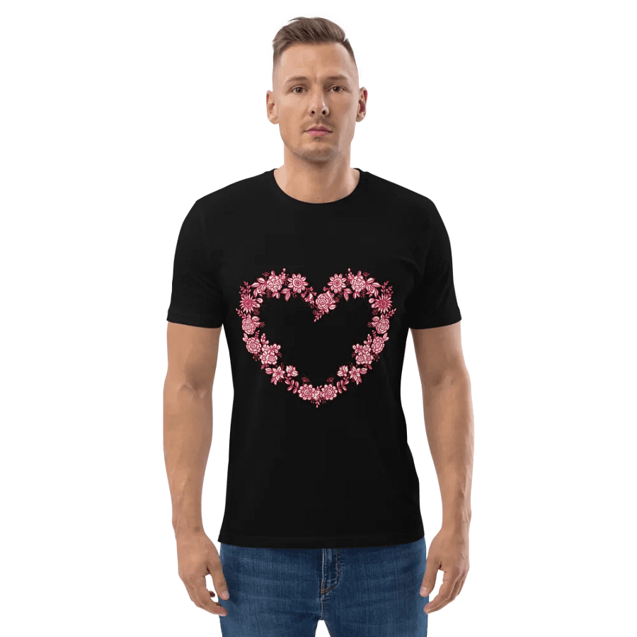 Red Floral Heart Unisex Organic Cotton T-Shirt product image (2)