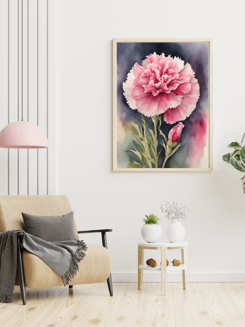 Watercolour Painting Printable Wall Art of CARNATION product image (1)