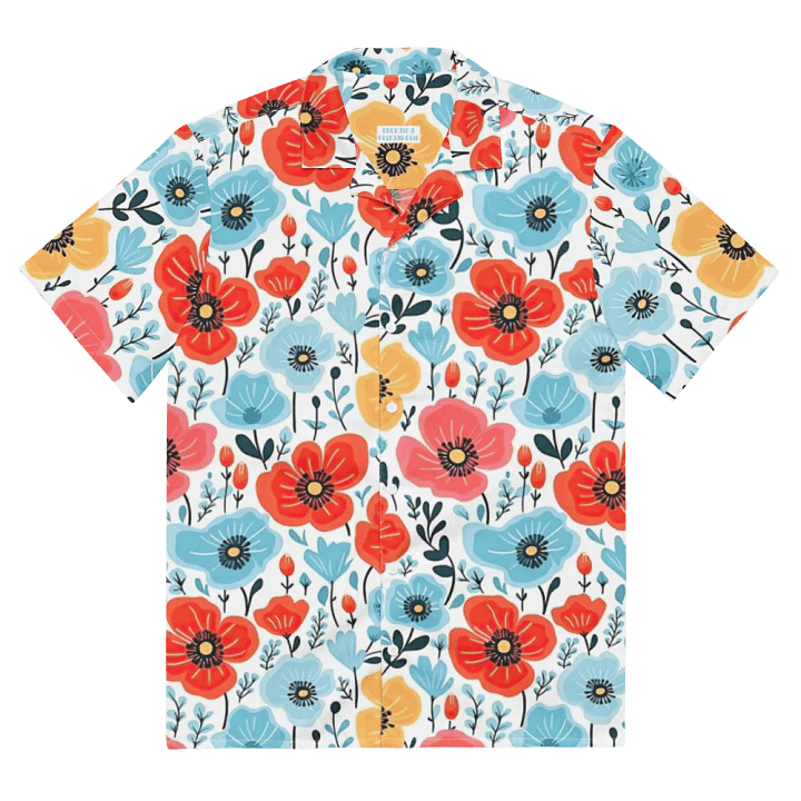Retro Poppies Blue Red Hawaiian Shirt product image (2)