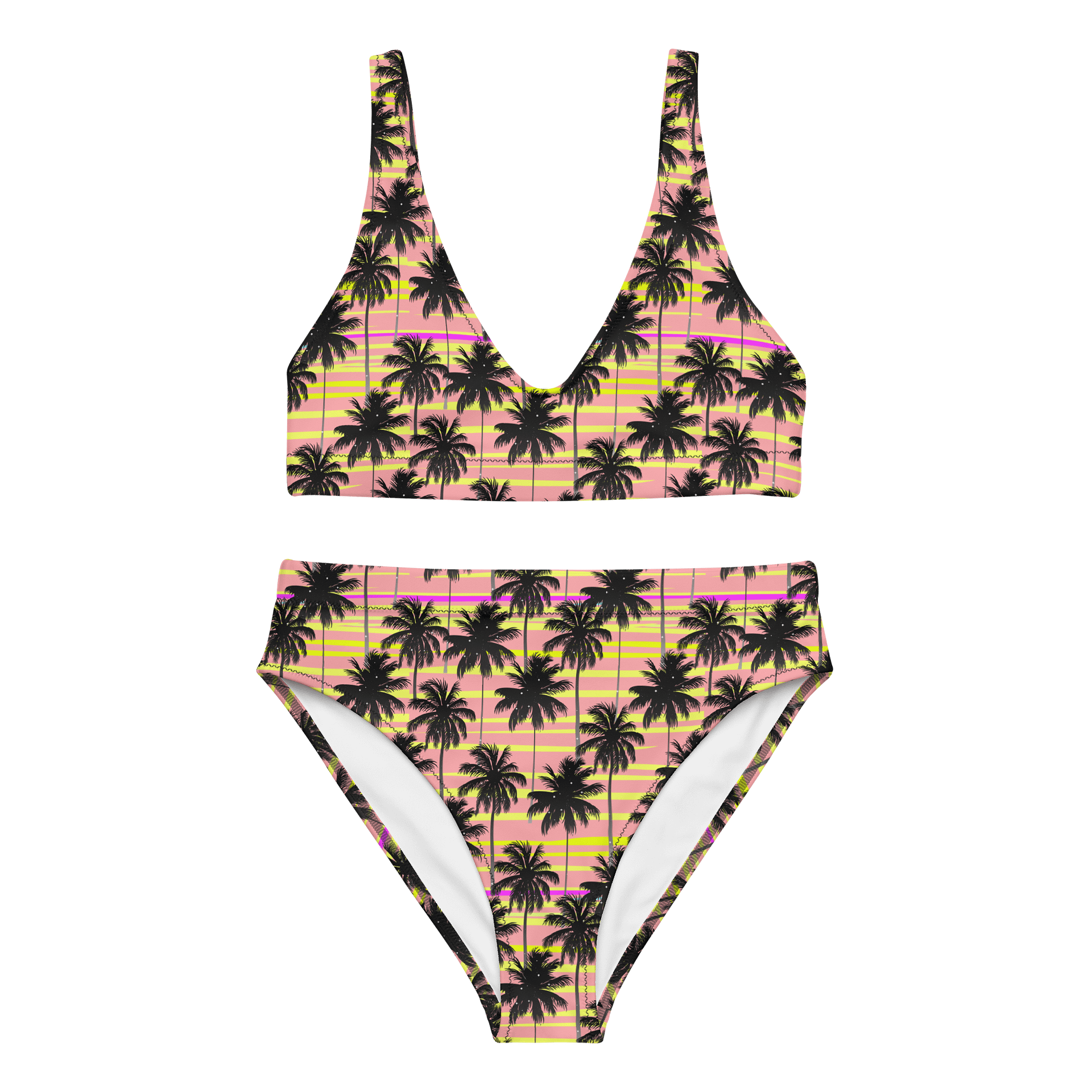 Starry Palms Yellow Pink High-Waisted Bikini product image (1)