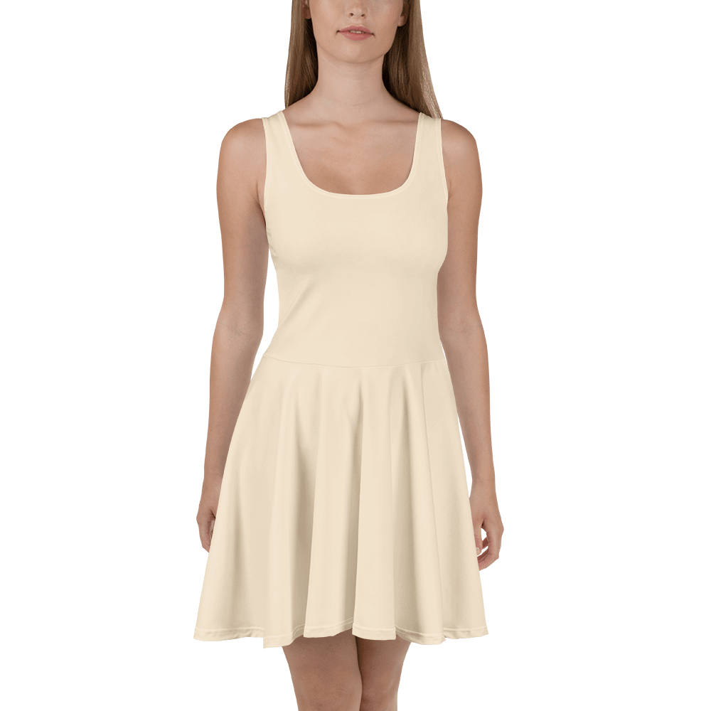 Cream Beige Solid Color Retro Inspired Fit and Flare Skater Dress product image (2)