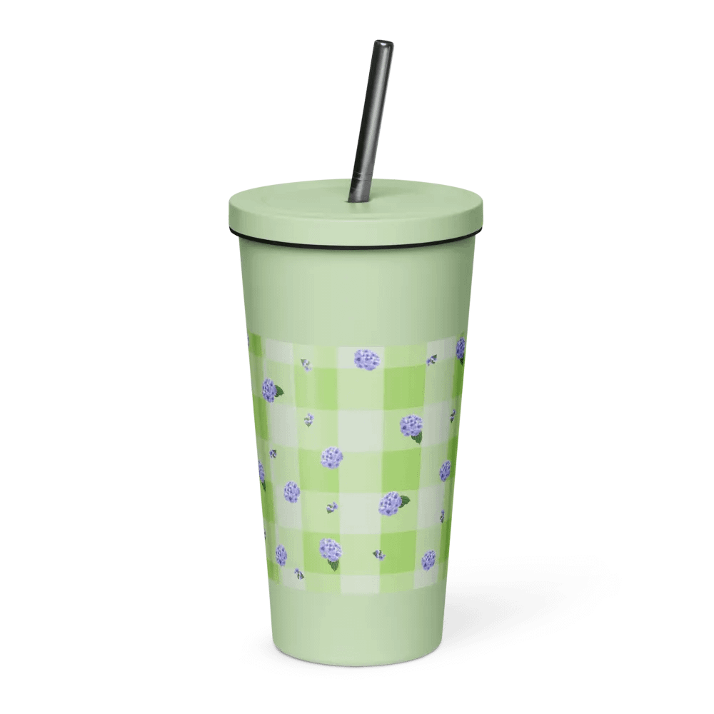 Hydrangeas on Gingham Metal Tumbler product image (1)
