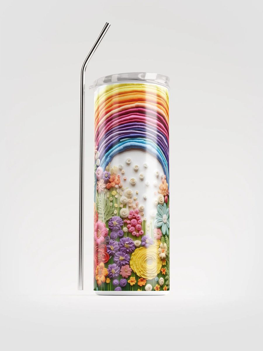 🌈 Embroidered Rainbow Stainless Steel Tumbler | Eco-Friendly 20oz Cup with Reusable Straw product image (1)