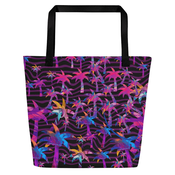 Big printed tote bag with bright funky colorful palm tree design product image (1)