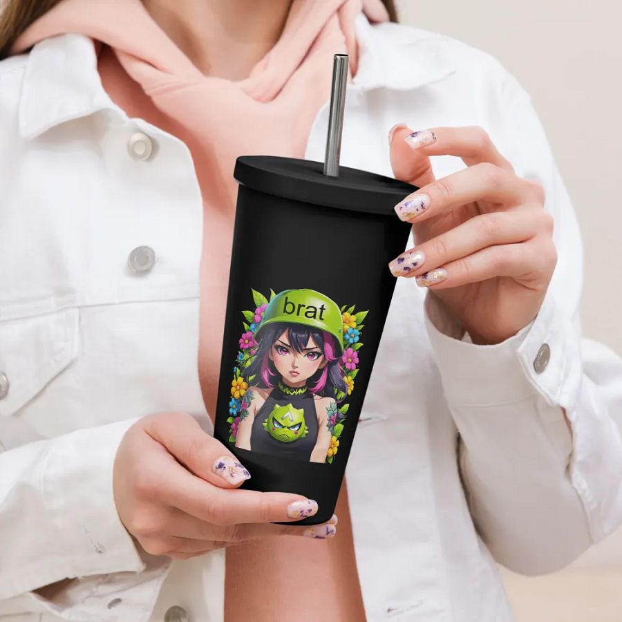 Brat 20 oz Tumbler Cup - Black - Insulated Tumbler with a Straw v6 product image (2)