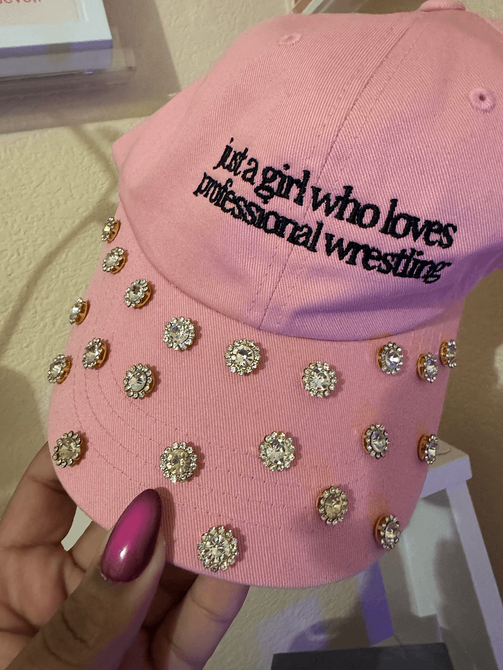 PRE-ORDER: Just A (Wrestling) Girl Embroidered Rhinestoned Hat product image (2)