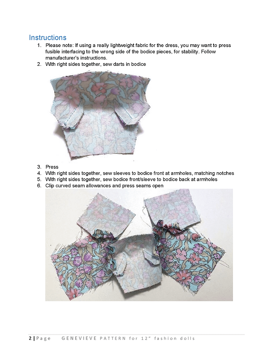 Genevieve sewing pattern for 12" fashion dolls product image (3)