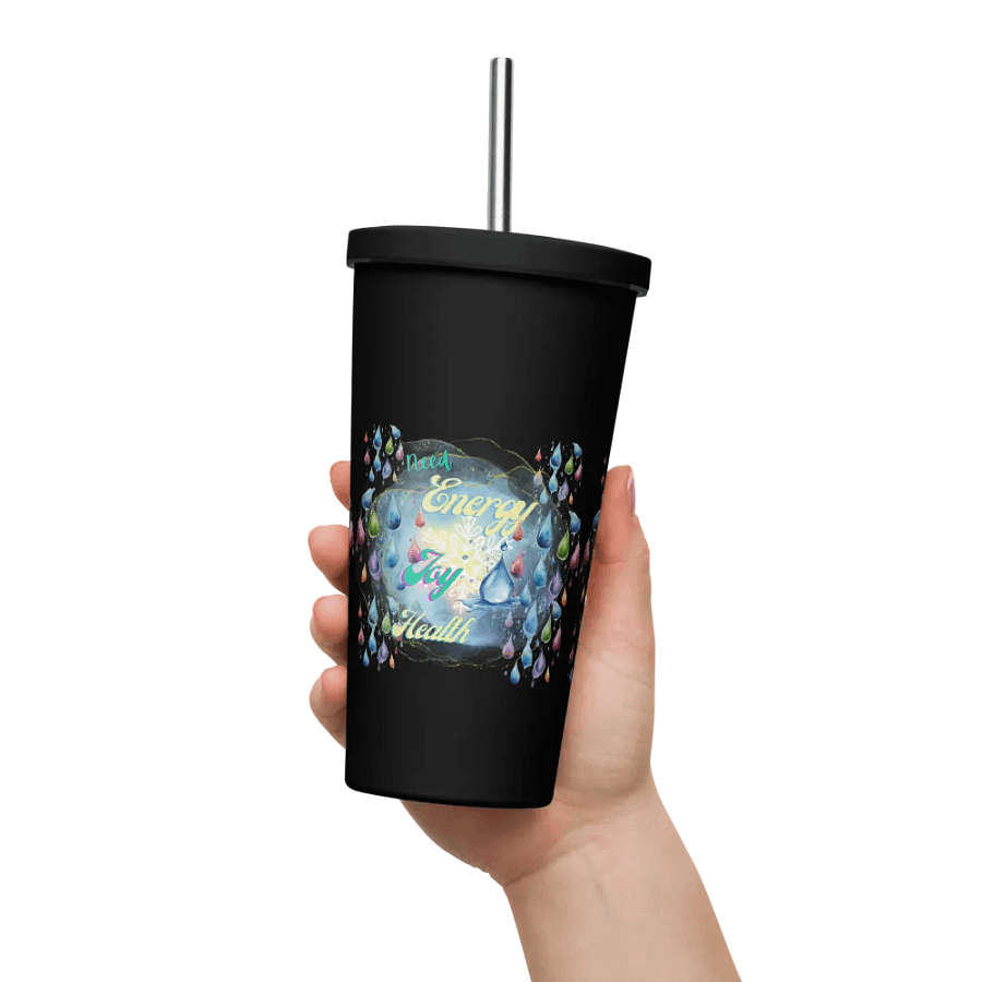 Insulated Tumbler with straw with beautiful swirly  water drop splash and drops design, product image (11)
