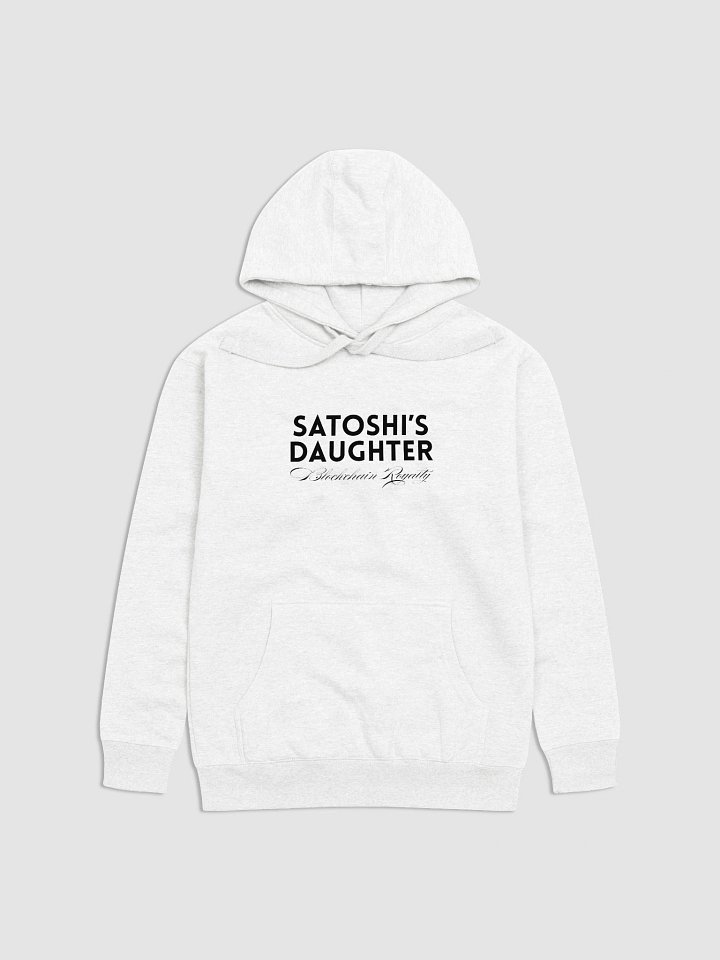 Satoshi’s Daughter – Blockchain Royalty | Black Font Hoodie product image (1)