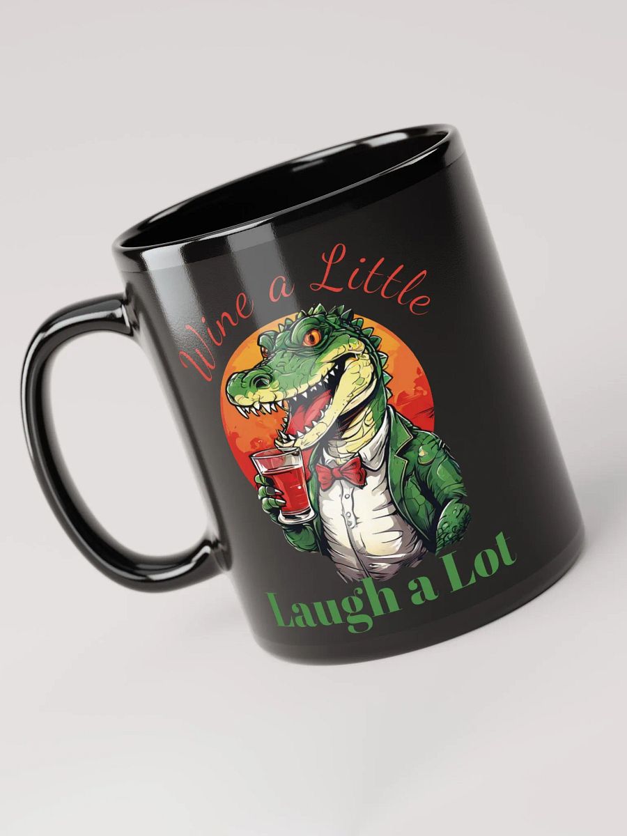 Wine a Little, Laugh a Lot - Unique Funny Black Glossy Mug | Cheerful Crocodile with Wine | Perfect Gift for Wine Lovers product image (5)
