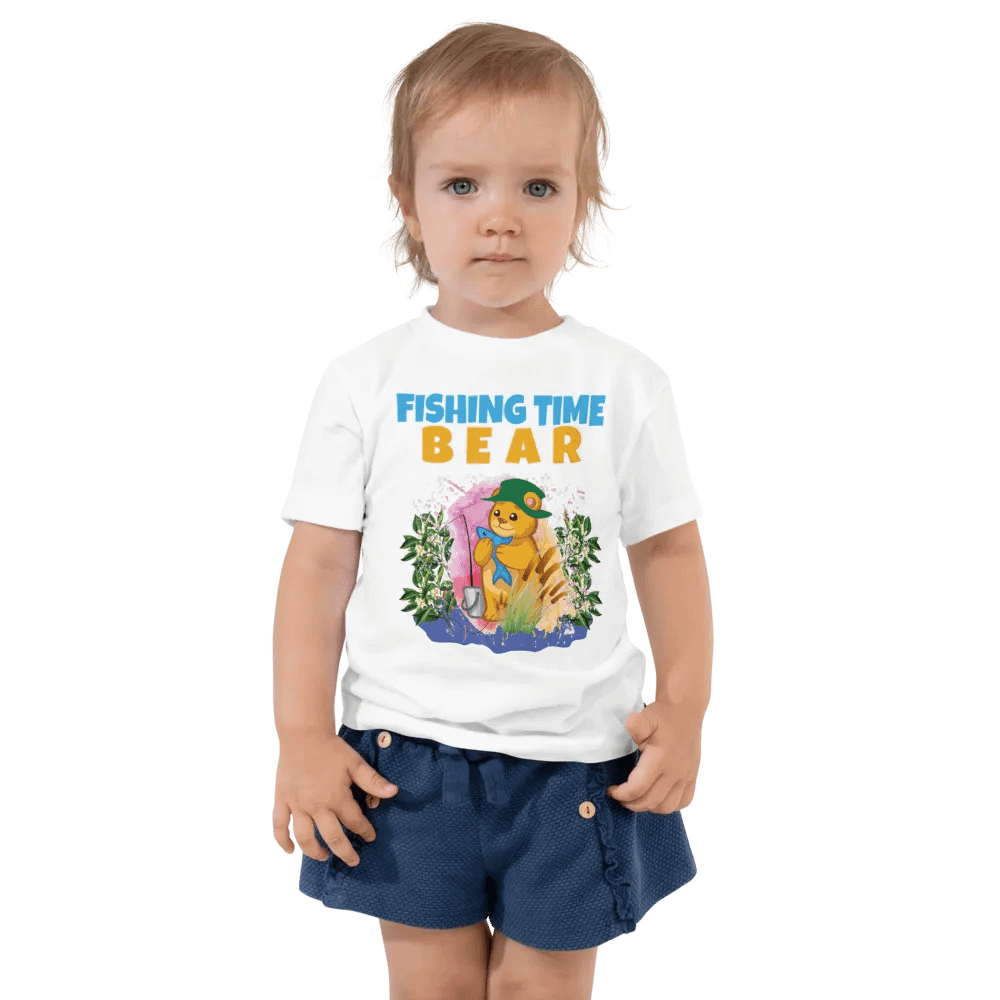 Bear Fishing Time Cute Colorful Funny Bella + Canvas Toddler T-Shirt – Funny Shirt & Gift for Kids product image (2)