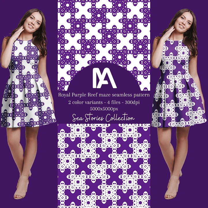 Instant Download - Royal Purple Reef maze seamless pattern - 2 variants bundle product image (1)