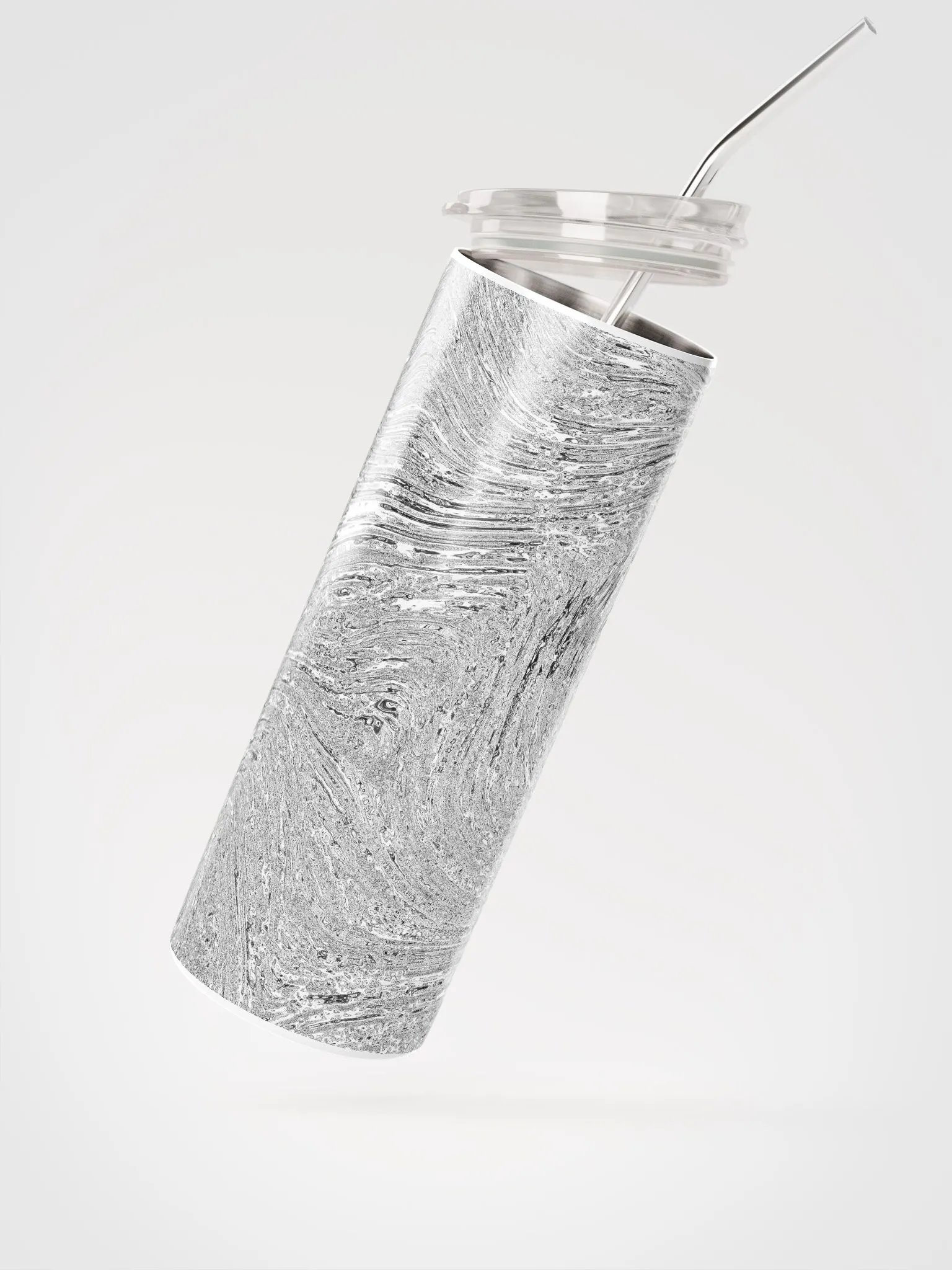 Swirling Silver Stainless Steel Tumbler | Eco-Friendly 20oz with Reusable Straw product image (2)