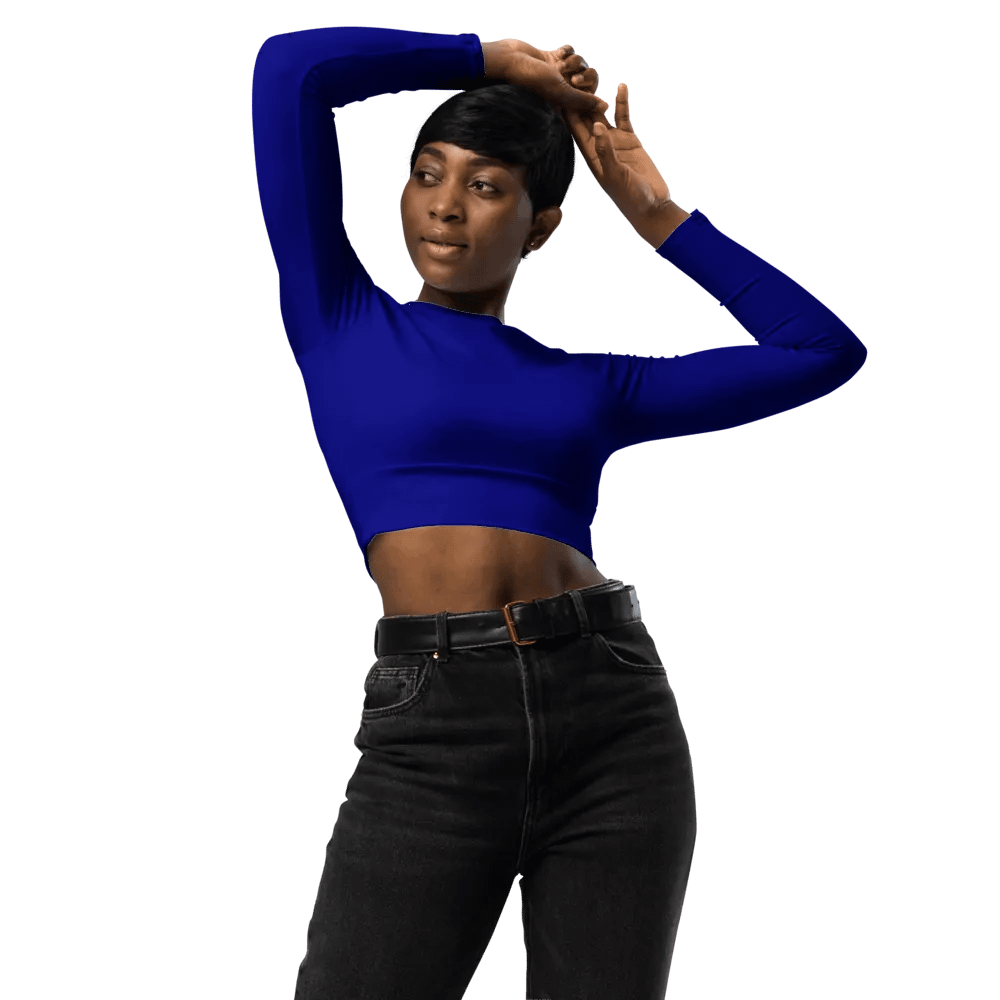 Plain Color Navy Blue Long Sleeve Crop Top product image (1)