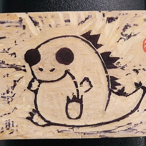 when the universe gives you scraps, turn those scraps into little woodcut block stamps of chumby Godzilla