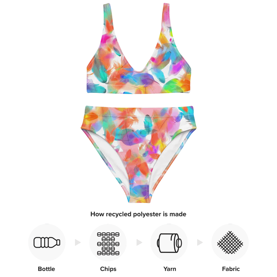 Colorful Feather Pattern Design High Waisted Bikini - v1 product image (3)