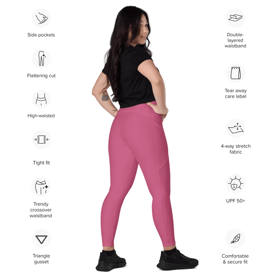 Plain Muted Blush Pink True Summer Women's High Waisted Premium Crossover Leggings with Pockets by Treasure Pie product image (12)