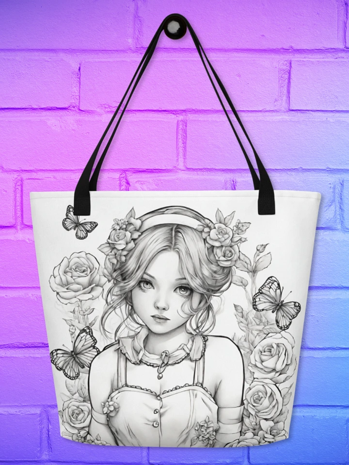 Monochrome Girl, Roses and Butterflies Design Tote Bag product image (1)