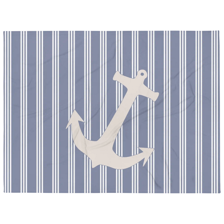 HAMPTONS CHIC - ANCHOR WITH BLUE STRIPES PLUSH BLANKET IN TWO SIZES product image (1)