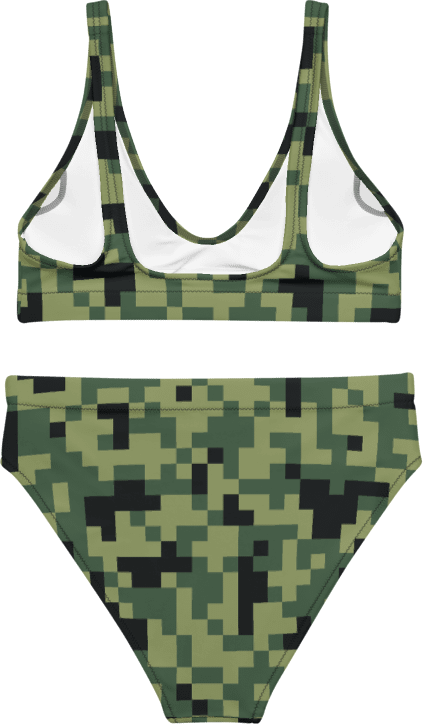 Military Green Camouflage Pixels Camo Pattern High Waist Bikini Set product image (6)