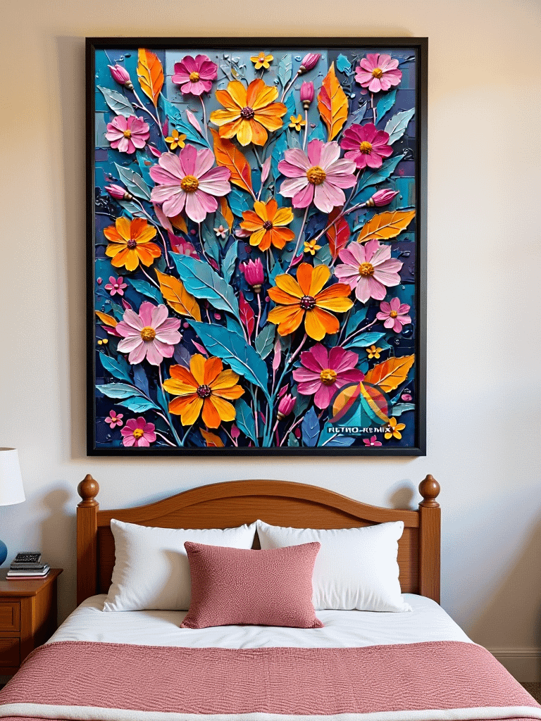 Electric Garden – Bold Retro Floral Wall Art with Neon Botanical and Textured Petals product image (4)