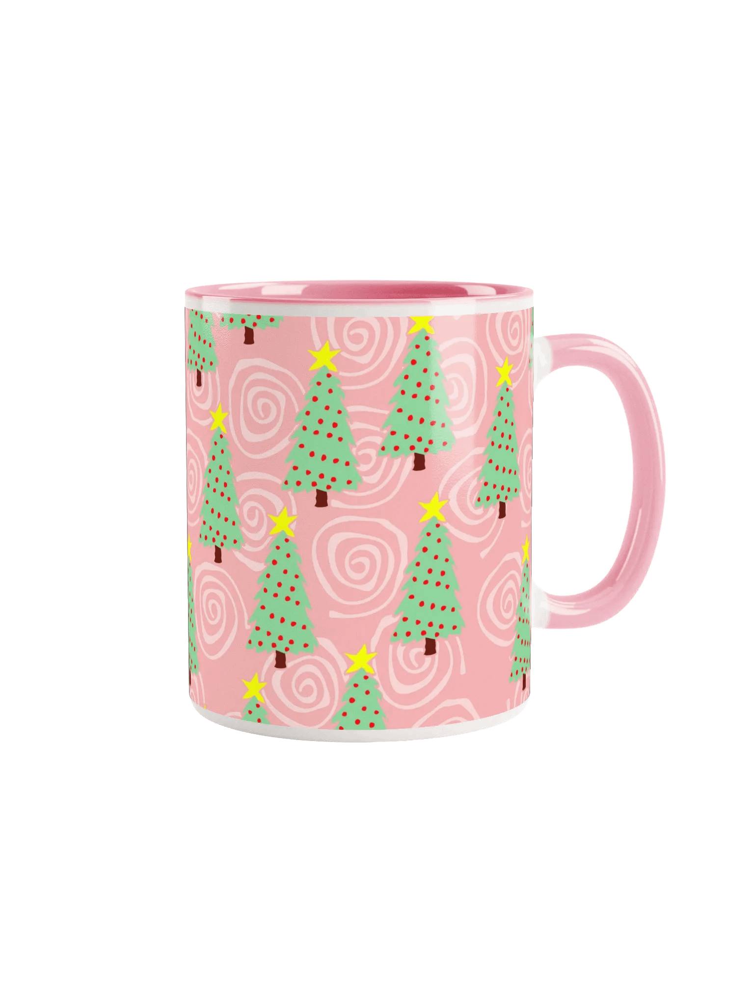 Green Christmas Trees on Pink Spirals Ceramic Mug product image (1)
