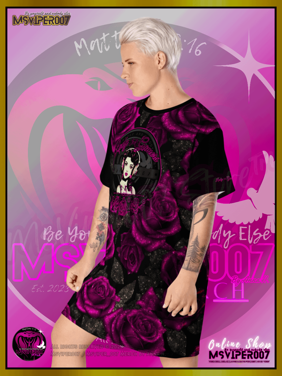 T-Shirt Dress - MsViper007's "Lady Gamers Are Awesome™ [black/velvet violet rose | V3]" T-Shirt Dress product image (9)