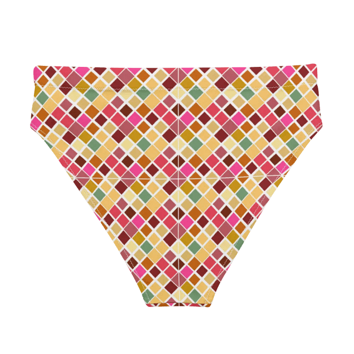 Colorful Square Pattern Design High Waist Bikini Bottom - V5 product image (2)