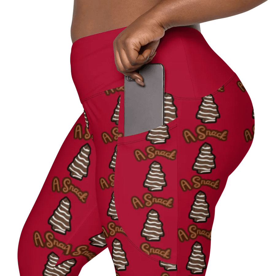 Chocolate Holiday Snack Cake All-Over Print Red Crossover Leggings with Pockets product image (8)