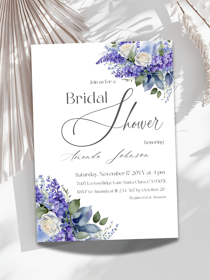 Blue Bridal Shower Invite, Rustic Wildflower Floral Invitation Canva Template, Printable Garden Party Theme Idea, Digital Download product image (1)