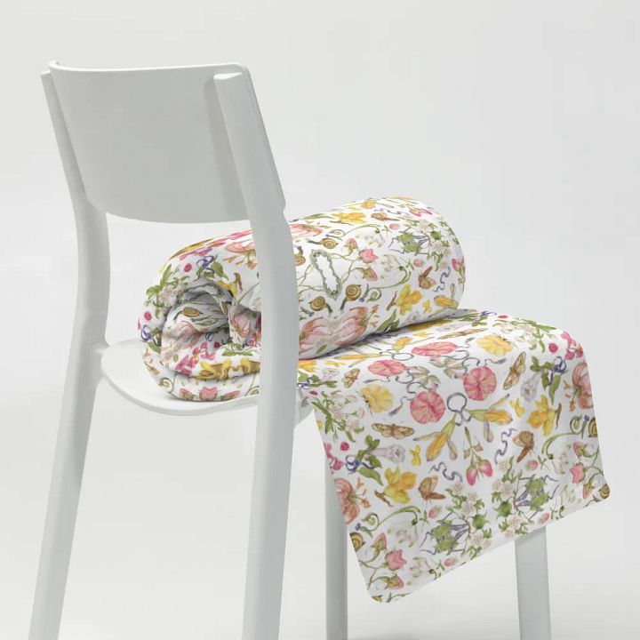 Exotic Blooming Floral Butterfly White Throw Blanket product image (1)
